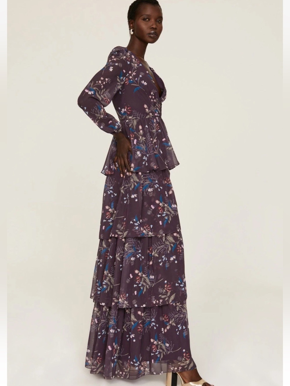 leena for Mac Duggal Floral Tiered Maxi Gown Sz 6